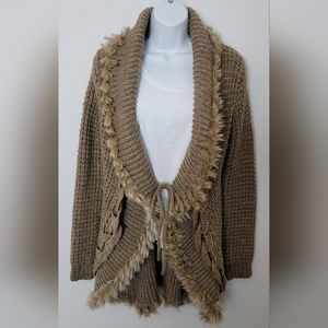 ✨Faux Fur-Trimmed Sweater Coat✨ Boston Proper women cardigan sz S. Acrylic, Wool